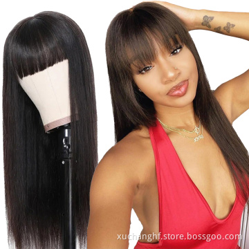 13x6 Brazilian Virgin Frontal Wigs With Bangs Human Hair Lace Front With 360 Frontal HD Straight Lace Front Wigs With Baby Hair